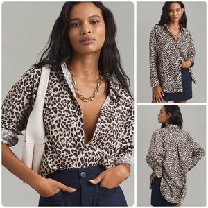 Maeve Anthropologie The Bennet Button Down Leopard Print Long Sleeves Shirt PL